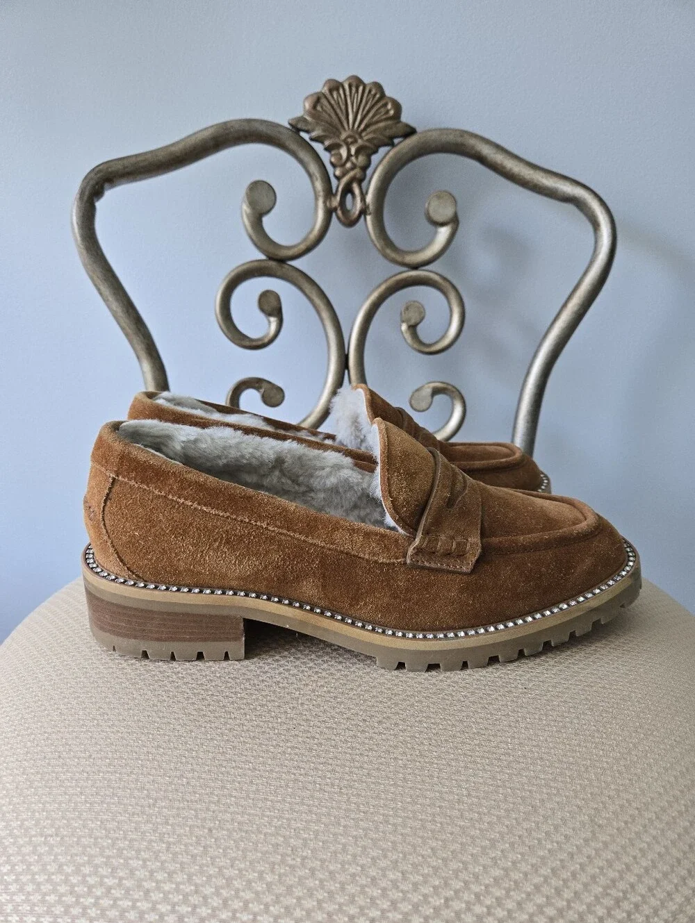 Jimmy Choo Brown Suede Crystal Embellishments Loafers, Size 39.5 - Picture 8 of 12